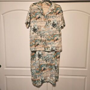 Union Made Ms Russ Skirt Set Newspaper Floral Button Up 90s ILGWU Size 34 20W